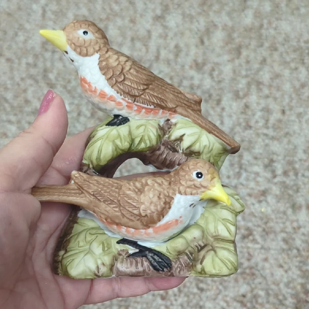 Antique Porcelain Bird Figurine Set - Brown and Yellow Circa 1986 With Box.